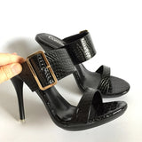 Women's Big Buckle High Heel Slides - Black - Formal Shoes - 43 B - PU Leather - image 16