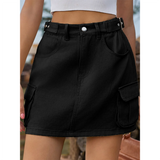 Women's Short Denim Skirt with Pockets - Mocha - Short Skirt - 2XL - Rayon - image 8