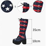 Women's Platform Chunky Buckle Boots - Blue/Red - Boots - 46 B - PU Leather - image 9