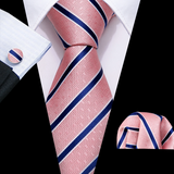 Funki Buys | Neckties | Men's 3 Pcs Pink Navy Striped Tie Set