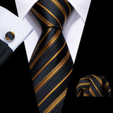Men's 3 Pcs Classic Formal Tie Sets - Black/Gold  - 6020 - One Size - Silk - image 26