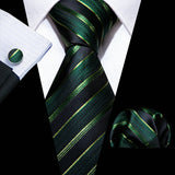 Men's 3 Pcs Classic Formal Tie Sets - Green - Stripe 6211 - One Size - Silk - image 21