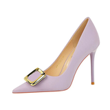 Women's Square Buckle Pointed Toe Pumps - Light Violet - Formal Shoes - 40 B - PU Leather - image 38