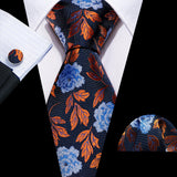 Funki Buys | Neckties | Men's 3 Pcs Blue Orange Floral Tie Set