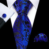 Funki Buys | Neckties | Men's 3 Pcs Indigo Blue Floral Tie Set
