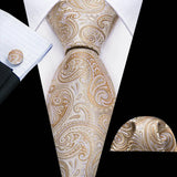 Men's 3 Pcs Floral Jacquard Tie Set - Beige - 3pc Tie Set - 6488 - One Size - Silk - image 1