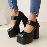 Women's Stone Pattern High-Heel Platform - Red - Chunky Platforms - 43 B - PU Leather - image 24