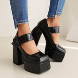 Women's Stone Pattern High-Heel Platform - Red - Chunky Platforms - 43 B - PU Leather - image 26