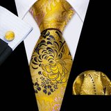 Funki Buys | Neckties | Men's 3 Pcs Golden Navy Floral Tie Set