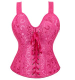 Women's Satin Shoulder Straps Corsets - Red Rose - 6806 Corset - 6XL - Polyester - image 6