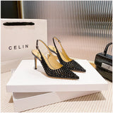 Women's Metallic Bling Bridal Slingbacks - Black - 2 / 6cm / Metallic Heels - 41 B - PU Leather - image 29