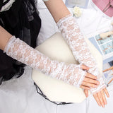 Women's Long Lace Fingerless Gloves - Black - Long Lace Gloves - One Size - Acetate - image 14