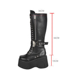 Women's Goth Zip Buckle Motorcycle Boot - Black - Knee High Boots - 47 B - PU Leather - image 11
