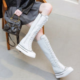 Women's Lace Up Knee High Canvas Boots - White - Knee High Boots - 40 B - Canvas - image 18