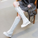 Women's Lace Up Knee High Canvas Boots - Black - Knee High Boots - 40 B - Canvas - image 16