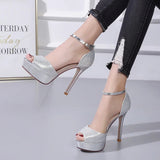 Women's Shimmery High Heel Stilettos - Gold - Super High Heels - 39 B - PU Leather - image 20