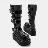 Women's Gothic Buckle Strap Leather Boots - Black -  1 / Boots - 40 B - PU Patent Leather - image 9