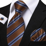 Men's 3 Pcs Striped Jacquard Tie Set - Blue - 2 - One Size - Polyester - image 18