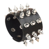 Unisex Wide Cuff Goth Bracelet - Black - Spike Bracelet B01 - Medium - PU Leather - image 7