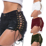 Women's Goth Punk Lace Up Denim Shorts - Black - Shorts - XXXL - Polyester Denim - image 17