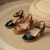 Women's Real Leather Chunky Summer Sandals - Auburn - Strappy Sandals - 40 B - Genuine Leather - image 8