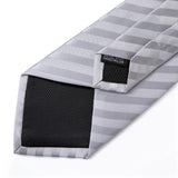 Men's 3 Pcs Silver Grey Striped Tie Set - Silver - 3pc Tie Set - SJT-7003 - One Size - Silk - image 6