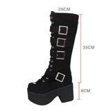 Women's Harajuku Flock Buckle Boots - Black - Boots - 46 B - PU Leather - image 8