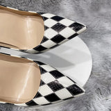 Women's Black and White Checkered Stilettos - Black - 1 / 12cm Heel - 46 B - PU Leather - image 7