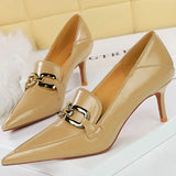 Women's Low Pointed Toe Buckle Pumps - Brown - Pumps - 40 B - PU Leather - image 28