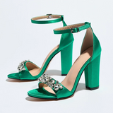 Funki Buys | Shoes | Women's Satin Crystal High Block Sandal