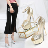Women's Super High Bling Party Platforms - Gold - Party Shoes - 10 B - PU Leather - image 7