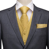 Men's 4 Pcs Luxury Gold Vest Tie Set - Gold - 4Pcs Set -MJ-0009 - XXXL - Silk - image 4