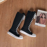 Women's Streetwear Lace Up Canvas Boots - Black - High Top Sneaker - 43 B - Canvas - image 11