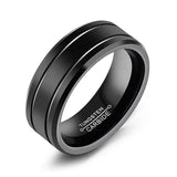Tungsten Brushed Black Grooved Band - Black - Wedding Band 8mm - 13 - Tungsten - image 3