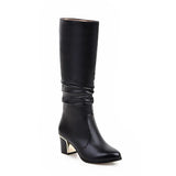 Women's Knee High Block Heeled Boots - Black - Block Heel Boots - 43 B - PU Leather - image 16