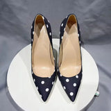 Women's Silk Polka Dot Pointed Toe Heels - Black - 1 / 12cm Heel - 46 B - Silk/Leather - image 8