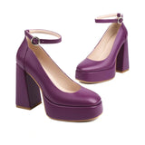 Women's High Formal Mary Jane Platforms - Purple - Platform Heels - 44 B - PU Leather - image 5