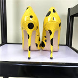Women's Yellow Black Polka Dot Heels - Yellow/Black - 1 / 12cm Heel - 46 B - Patent Leather - image 11