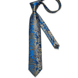 Men's 3 Pcs Luxury Blue Yellow Tie Set - Blue - MJ-7391 - One Size - Silk - image 5