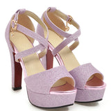 Women's Sequin High Platform Sandals - Gold - 11.5cm / Sandals - 43 B - PU Leather - image 31