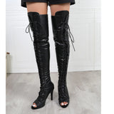 Women's Over Knee Lace Up Dance Boots - Black - Suede Outsole 11cm - 43 B - PU Suede Leather - image 17