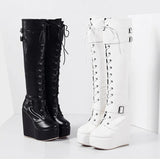 Women's High Luxury Gothic Platform Boots - Black - 1 / Lace Up - 10 B - PU Leather - image 6