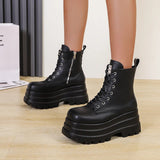 Women's Gothic Punk Retro Biker Boots - Black - 1 / Combat Boots - 10 B - PU Leather - image 16