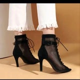 Women's Mesh Lace Up Buckle Ankle Boots - Red - Mesh Booties - 43 B - PU Leather - image 17