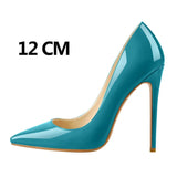 Women's Stylish Patent Leather Stilettos - Turquoise - 12cm - 15 B - Genuine Patent Leather - image 15