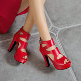 Women's Block Heeled Platform Sandals - Black - Heels - 43 B - PU Leather - image 11