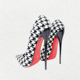 Women's Custom Houndstooth Super High Heels - Black/White - 1 / 12cm Heel - 46 B - PU Leather - image 9