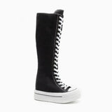 Women's Knee High Platform Canvas Boots - Black - High Top Canvas Sneakers - 40 B - Canvas - image 25