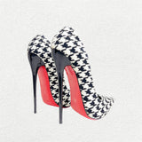 Women's Custom Houndstooth Super High Heels - Black/White - 1 / 12cm Heel - 46 B - PU Leather - image 7