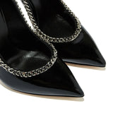 Women's Metal Heel Chain Design Stilettos - Black -  Party Stilettos - 45 B - PU Leather - image 8